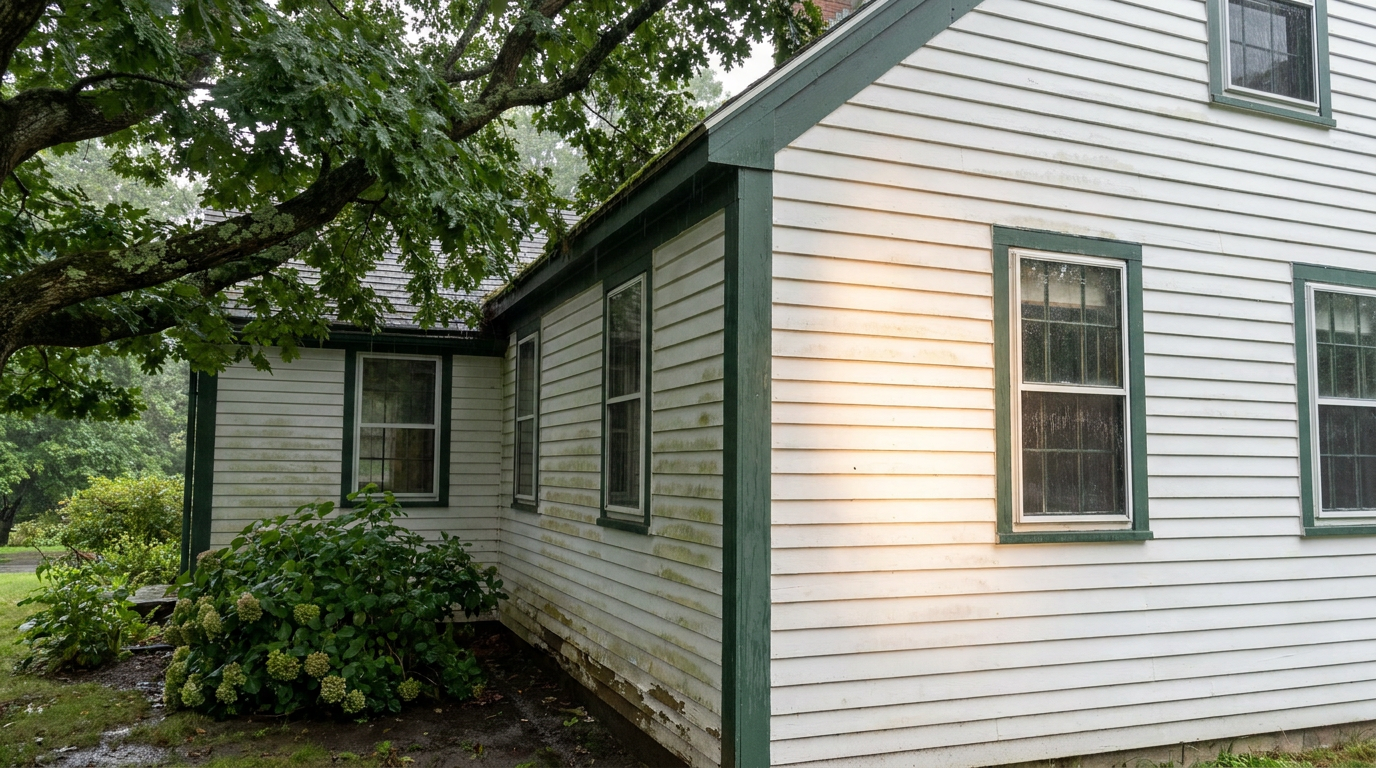Exterior paint exposure on a New Haven County home with landscaping and seasonal climate conditions