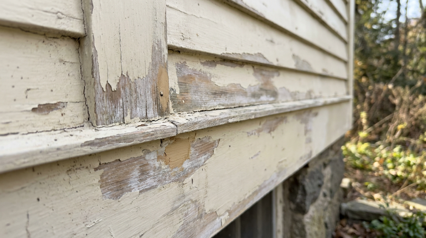 Older Painted Wood Surface Prep Detail Surface prep detail on older painted wood before exterior repainting