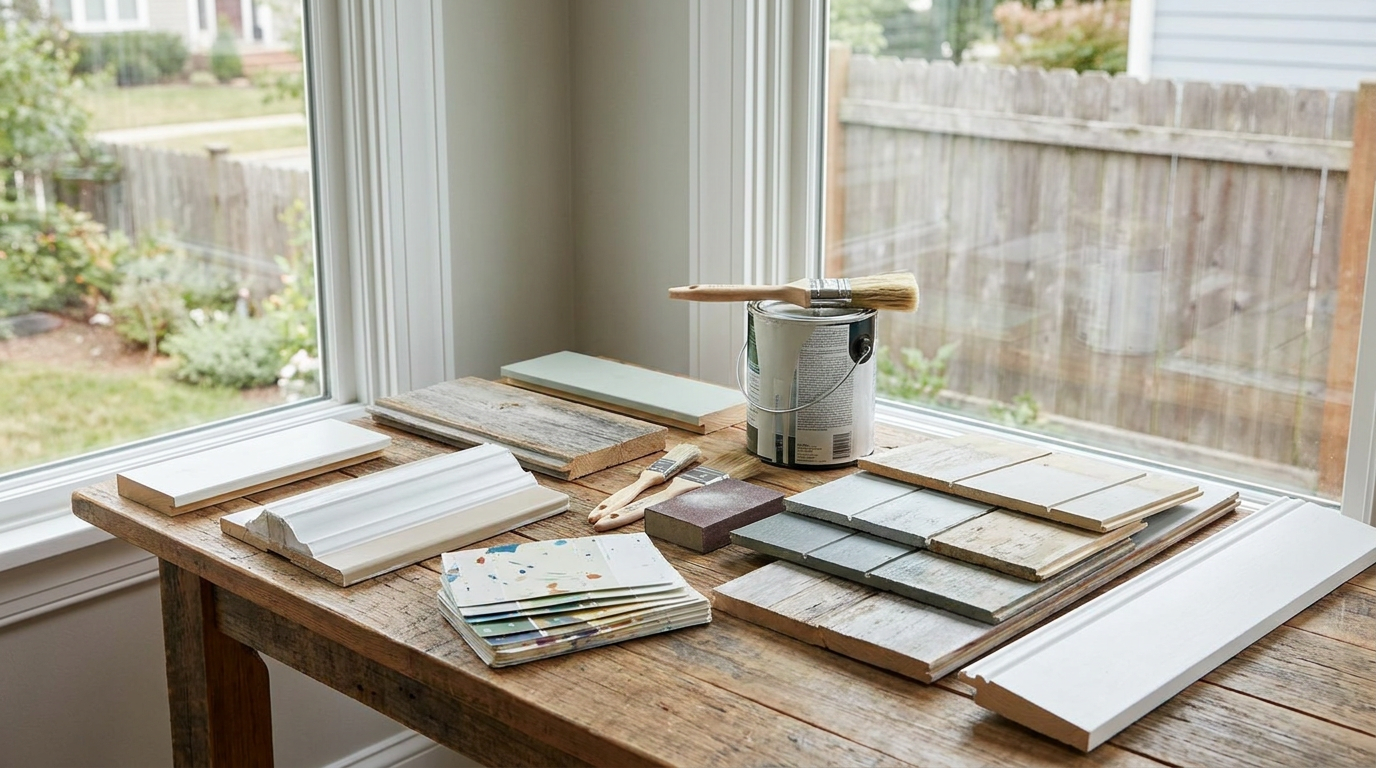 Exterior renovation material samples for selecting the right paint system