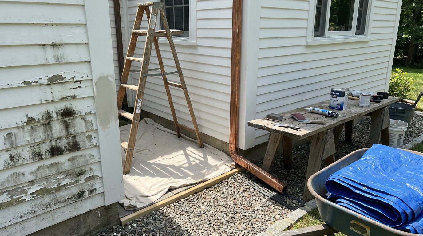 Moisture correction and prevention review before exterior repainting
