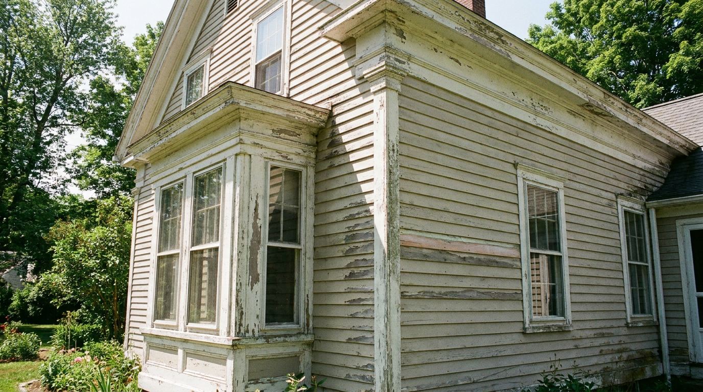 Older Home Architectural Detail Prep Before Painting Older home architectural trim and fascia detail prepared before exterior painting