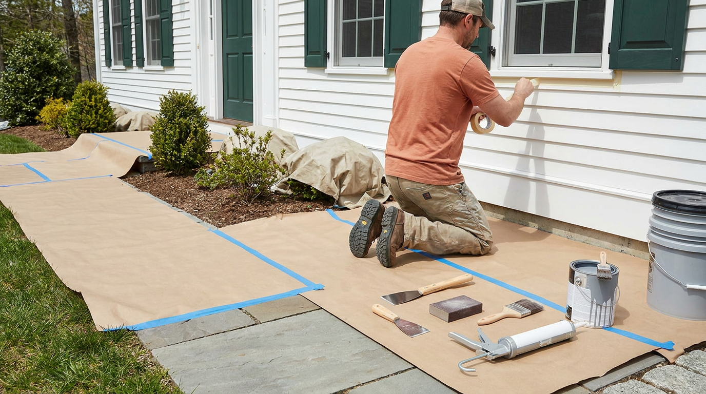 Protection and prep during a professional house painting project