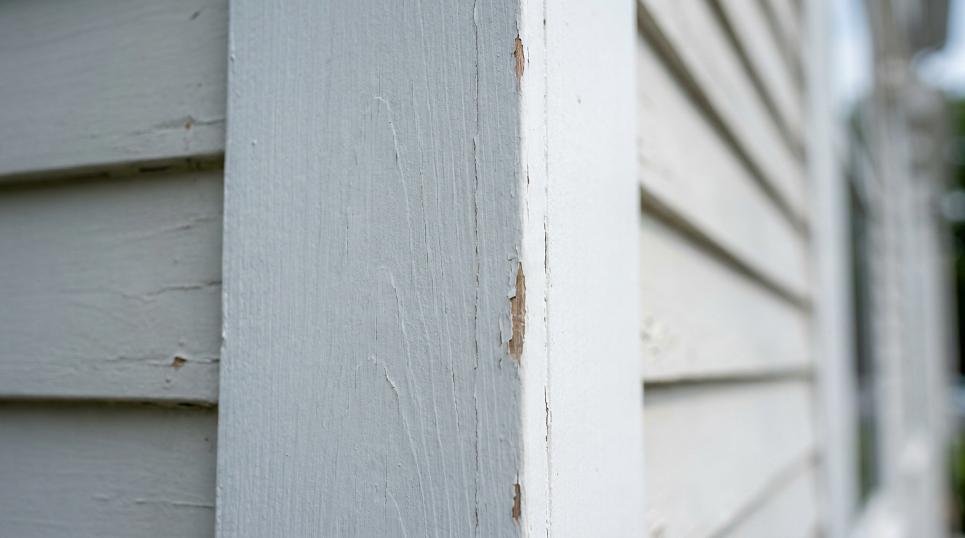 Exterior trim repair detail before repainting a Connecticut home